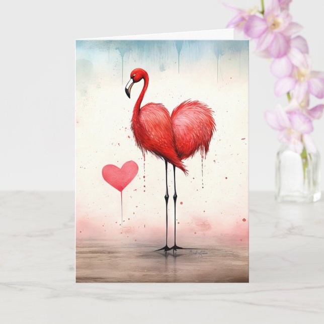 Love in Full Feather Valentine Flamingo Card (Orchid)
