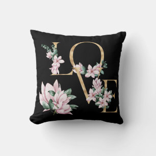 Love in gold letter with magnolia flowers cushion