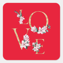 Love in gold letter with magnolia flowers