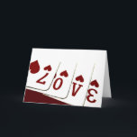 Love in Heart Playing Cards<br><div class="desc">The word "love" spelled out in red of hearts playing cards, 7, 10, Ace, and 3. A great image to use as invitations for weddings (especially if in Las Vegas, NV), anniversary parties, or holidays like Valentine's Day. Great poker invite card too! Available on postcards and postage stamps too. I...</div>