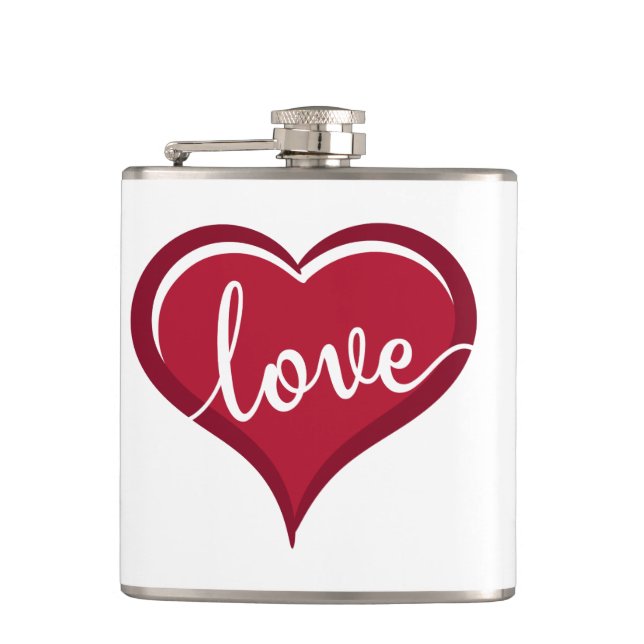 love in heart valentines hip flask (Front)