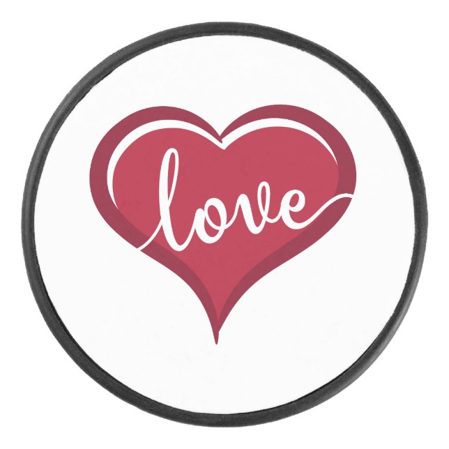 love in heart valentines hockey puck (Front)