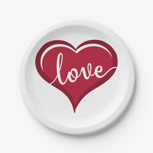 love in heart valentines paper plate (Front)