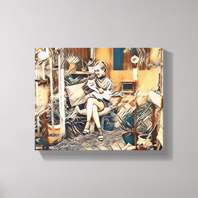 "Love in Her Hands" cat Canvas Print (Front)