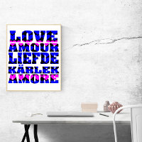 Love in Many Languages Blue Pink Hearts