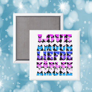 Love in Many Languages Hearts Pink Blue Purple  Magnet