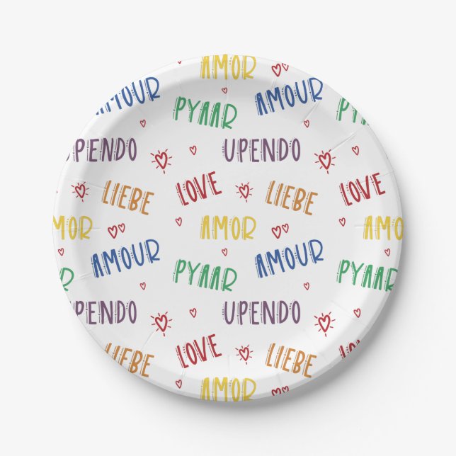 Love in Many Languages Rainbow 7" Paper Plate (Front)