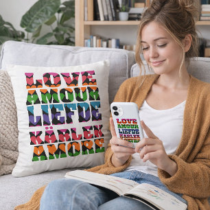 Love in Multilanguages Neon Hearts Cushion