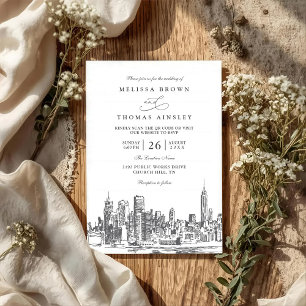 Love in New York Elegant Modern QR Code Wedding Invitation
