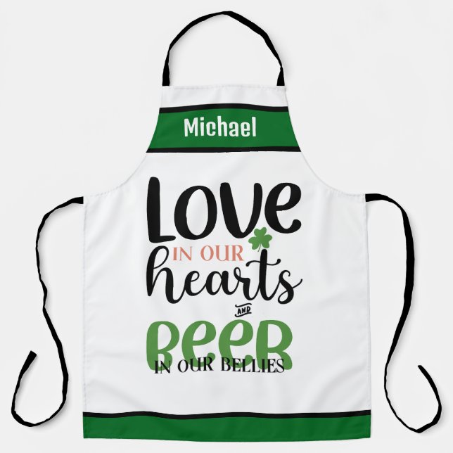 Love In Our Hearts Beer Apron - Personalised Name  (Front)