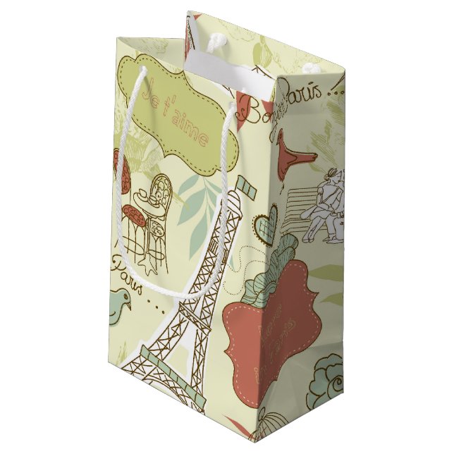 Love in Paris Pattern Small Gift Bag (Back Angled)