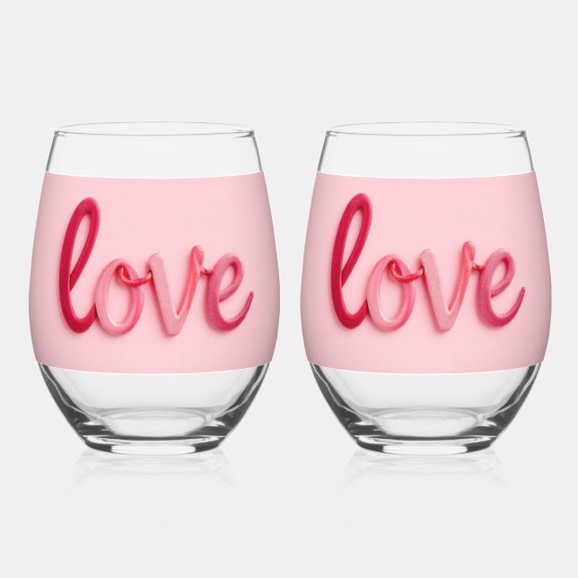 Love in Pink Stemless Wine Glass (Front)