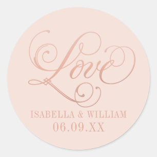 Love in Rose Gold Script Blush Wedding Monogram Classic Round Sticker