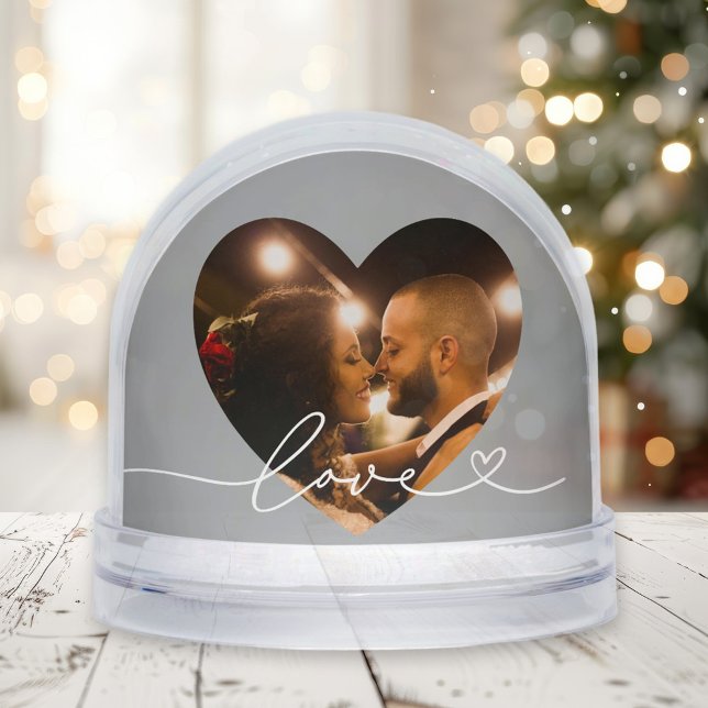 Love in Script Silver Heart Photo Snowglobe (Creator Uploaded)