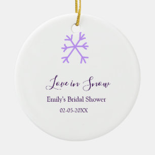 Love in Snow bridal shower purple snowflakes paste Ceramic Tree Decoration