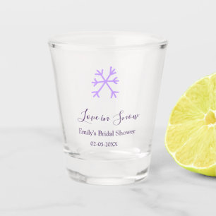 Love in Snow bridal shower purple snowflakes paste Shot Glass