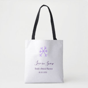 Love in Snow bridal shower purple snowflakes paste Tote Bag