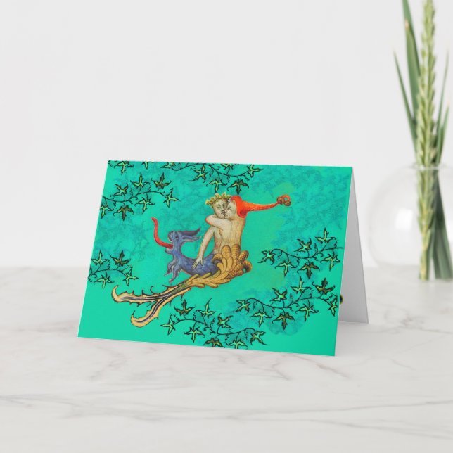 LOVE IN THE ABYSS Mermaid and Triton Valentine Day Holiday Card (Front)