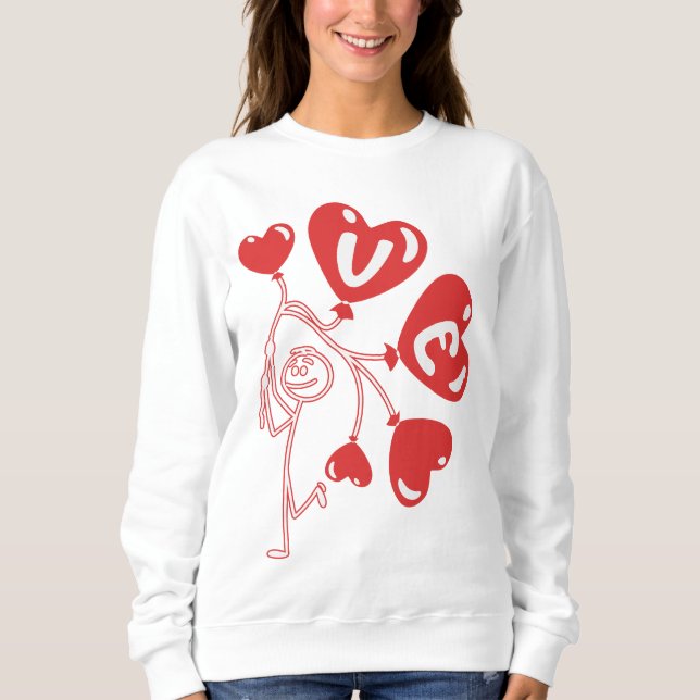 "Love in the Air" Boy stick figure with heart ball Sweatshirt (Front)