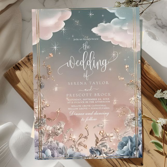 Love in the Air Sparkles and Florals Wedding Invitation (Creator Uploaded)