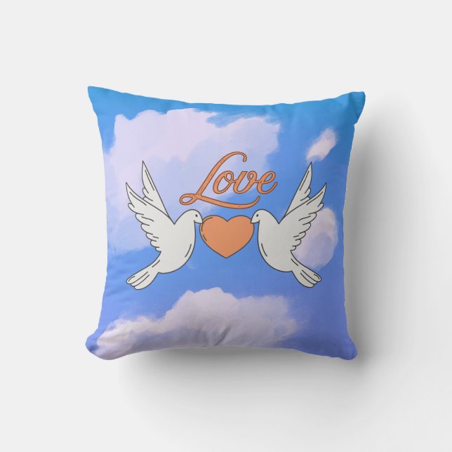 Love in the Clouds – Dove Heart Cushion (Front)