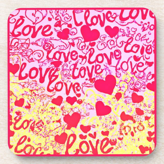 Love in Vibrant Colour Pattern Coaster (Front)