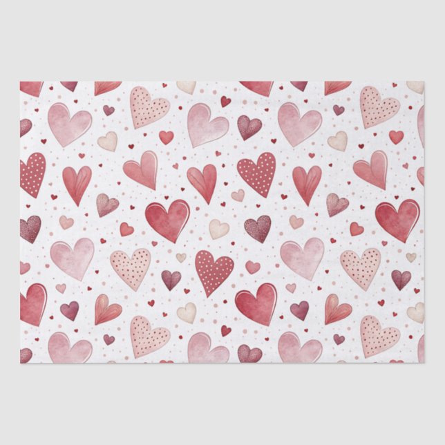 Love in Watercolor - Whimsical Heart Pattern Tissue Paper (Front)