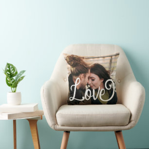 Love In White Script Personalised Couple's Photo Cushion