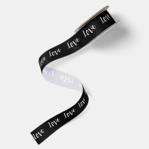 Love in white with black background satin ribbon
