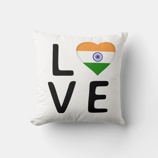 Love - India Flag Throw Pillow (Front)