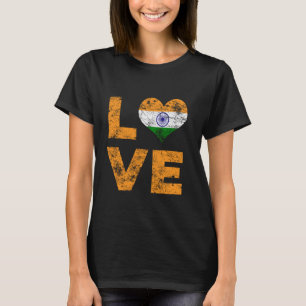 Love India Vintage Heart Indian Flag T-Shirt