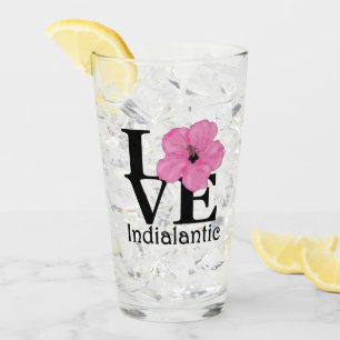 LOVE Indialantic pink hibiscus Glass