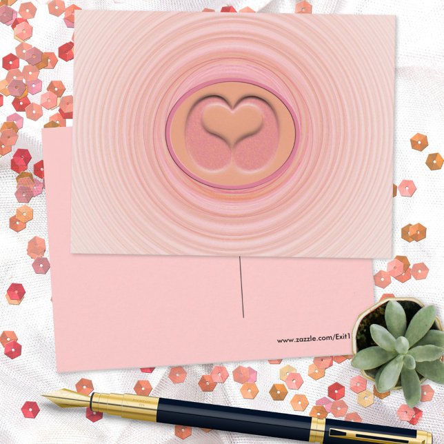 Love Inspired Pink Peach Spirals 3D Heart Centre Postcard (Creator Uploaded)