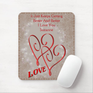 Love Intertwined Red Hearts Personalised Mouse Pad