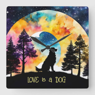Love is a Dog waiting for you *Personalise* Square Wall Clock
