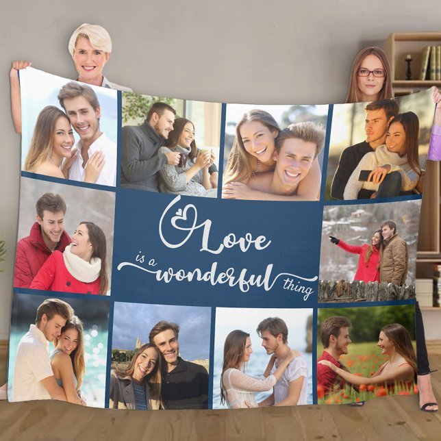 Love is a Wonderful Thing 10 Photo Collage Blue Fleece Blanket (Creator Uploaded)