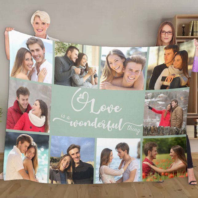 Love is a Wonderful Thing 10 Photo Collage Seafoam Fleece Blanket (Creator Uploaded)