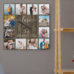 Love is a Wonderful Thing Quote 12 Photo Wood<br><div class="desc">Photo clock with happy quote and 12 of your favorite pictures of family and friends. The photo template is set up for you to create your own grid style photo collage to frame the quote reads "love is a wonderful thing". The design is lettered in elegant handwritten script and skinny...</div>