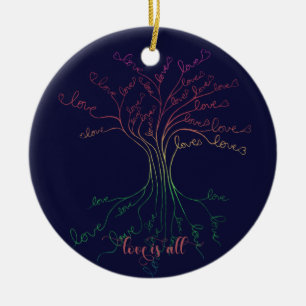 Love is All Tree of Life Navy Rainbow Valentine's Ceramic Tree Decoration