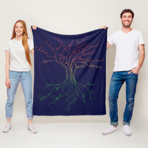 Love is All Tree of Life Navy Rainbow Valentine's Fleece Blanket