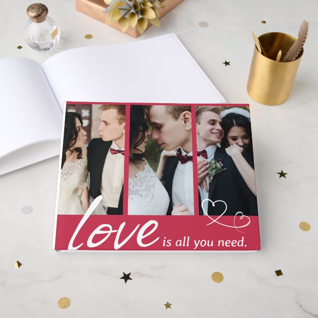 Love Is All You Need Couple Collage Guest Book (Front Open)