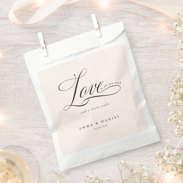 Love is all you need! White-Beige Wedding  Favour Bags (Clipped)