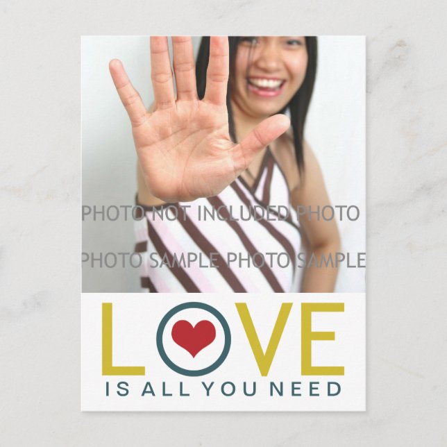 Love is All You Need Yellow Teal Red Heart Photo Postcard (Front)