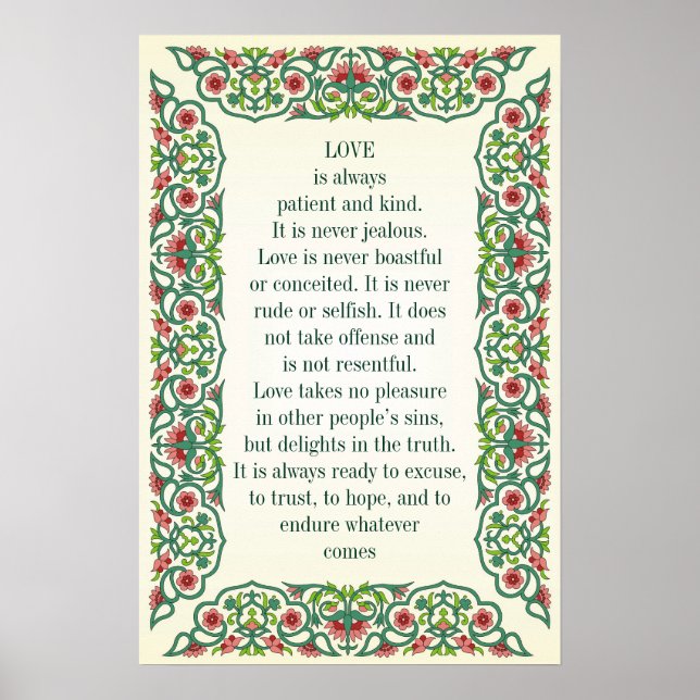 Love is always patient and kind. It is never quote Poster (Front)