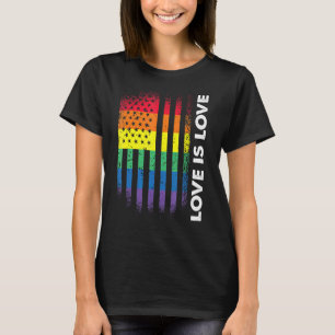 Love Is American Flag Rainbow Gay Lgbtq Lgbt Pride T-Shirt