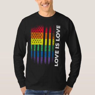 Love Is American Flag Rainbow Gay Lgbtq Lgbt Pride T-Shirt
