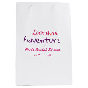 LOVE IS AN ADVENTURE PINK PURPLE BRIDAL SHOWER PLA MEDIUM GIFT BAG