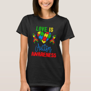 Love is Autism Awareness Puzzle Pieces Heart and R T-Shirt