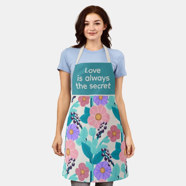 Love is Aways the Secret Pastel Floral Pattern Apron (Worn)