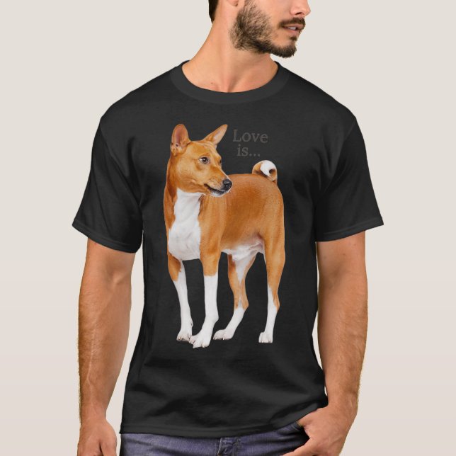 Love Is Basenji  Dog Mum Dad Puppy Cute Pet Valent T-Shirt (Front)